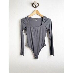 HYZ Womens Long Sleeve Square Neck Bodysuit Charcoal Gray Size Small